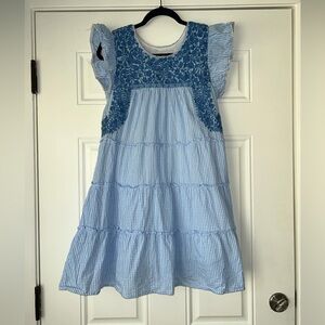 J. Marie mini summer dress size xs white blue glitter sleeve embroidered the Pam